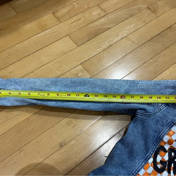 🧡Kids Denim Hand-painted TN Vols Jacket with Orange and White Checkerboard - Picture 9 of 10